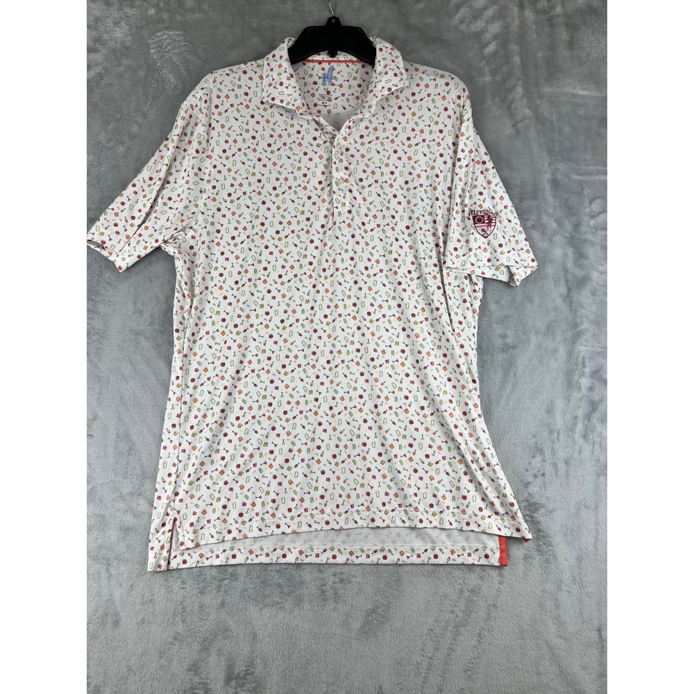 Johnnie-O Featherweight Polo‎ Shirt Mens M UPF 50 Cocktail Print Mendham Logo